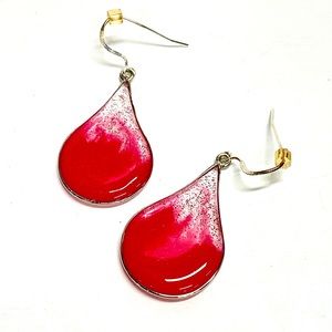HANDMADE Glitter Pink Teardrop Dangle Sterling Silver French Hook Earrings